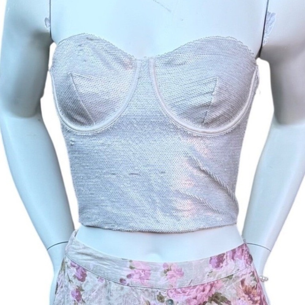 Zara Sequin Bustier Top Y2K Style Champagne Gold Glam‎ Baddie Coquette  XL